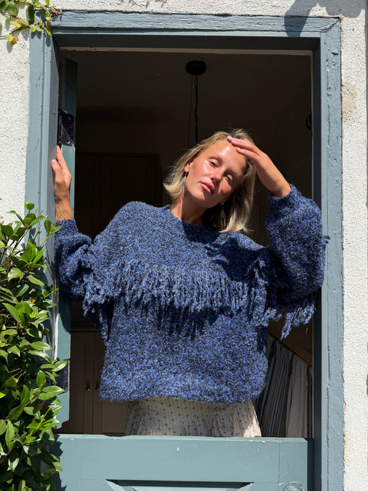 Rowena Fringe Sweater - Salt & Pepper