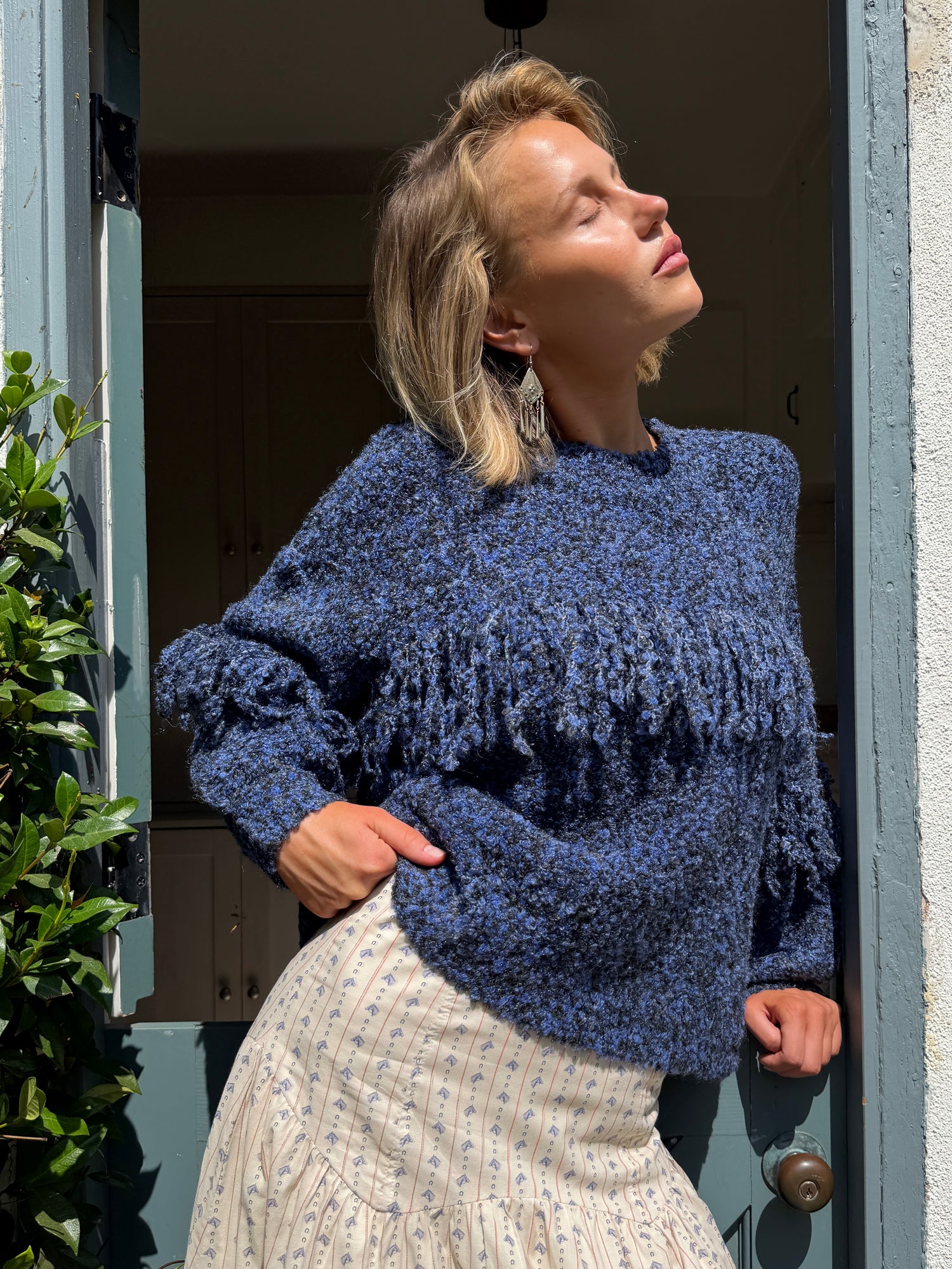 Rowena Fringe Sweater - Salt & Pepper