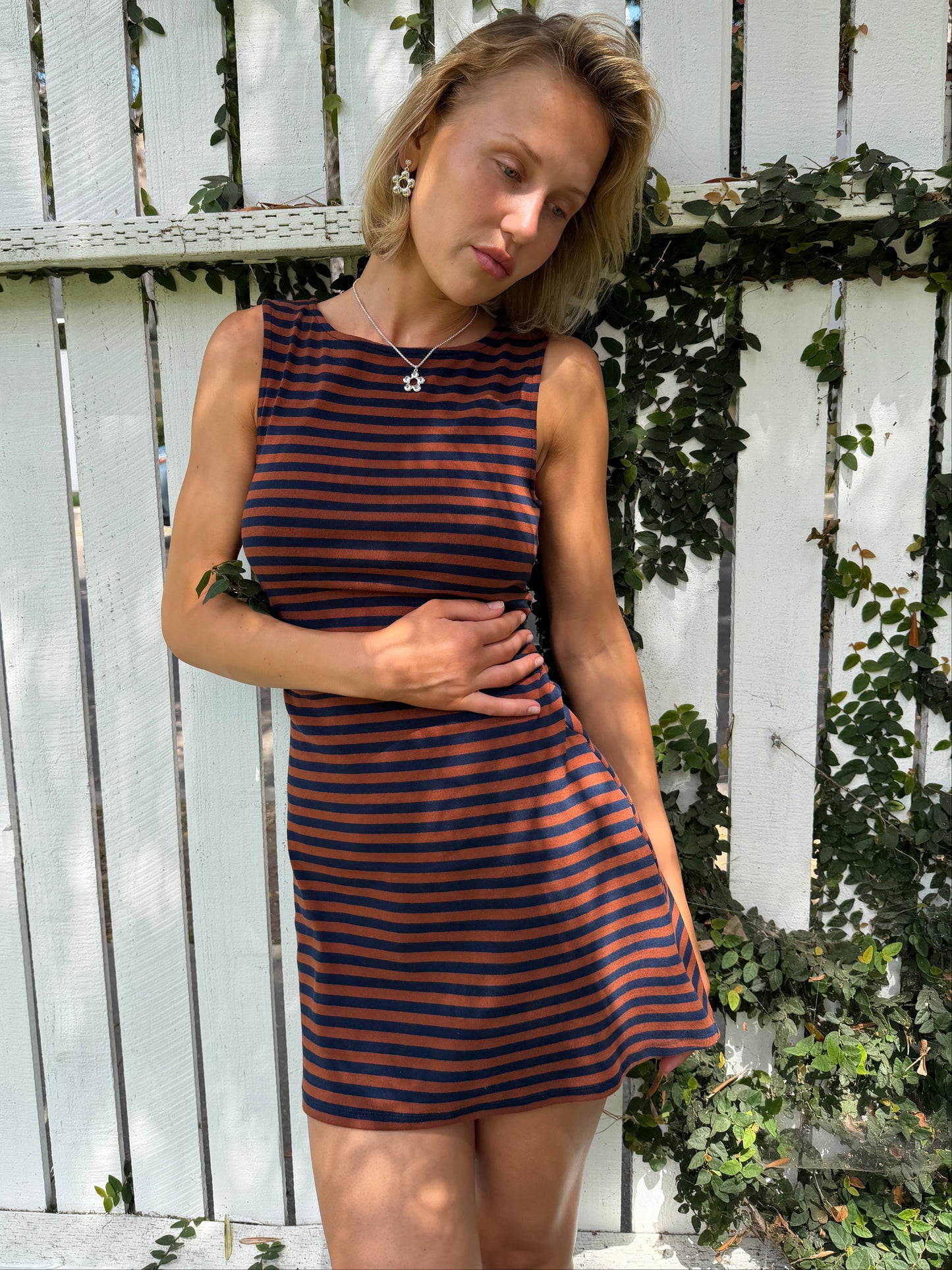 Cindy Dress - Tobacco Stripe