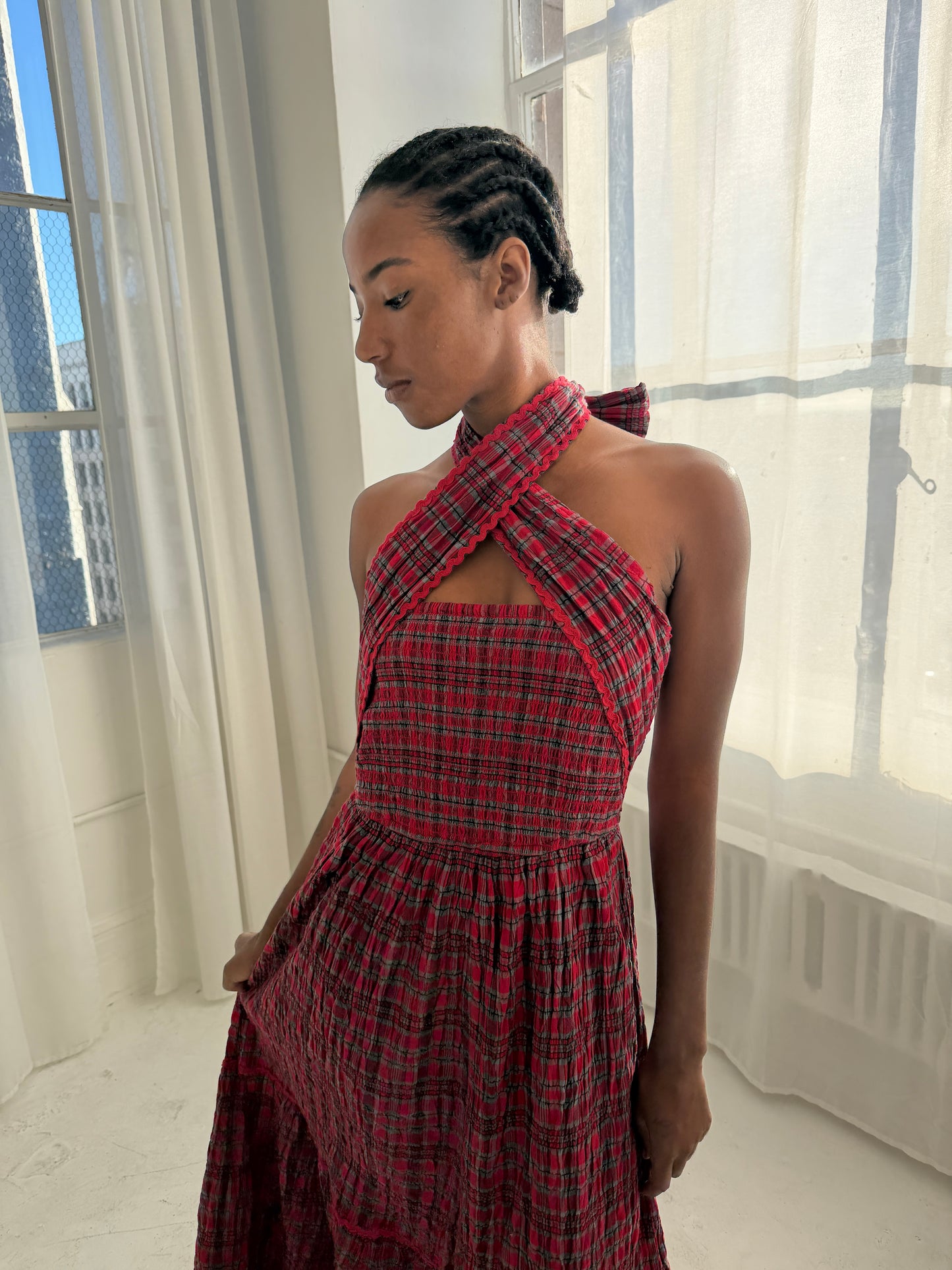 Mia Midi Dress - Red Check