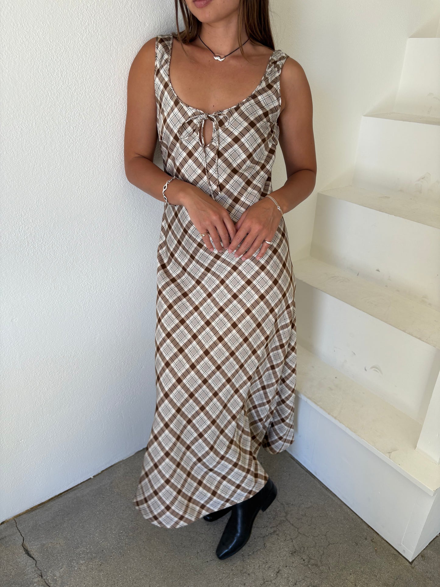 Tabitha Dress - Tan Plaid