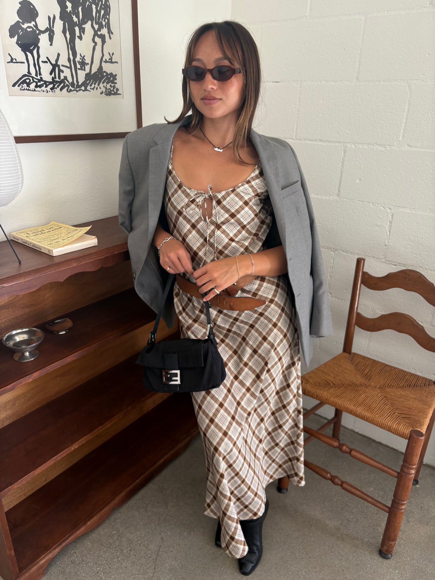 Tabitha Dress - Tan Plaid