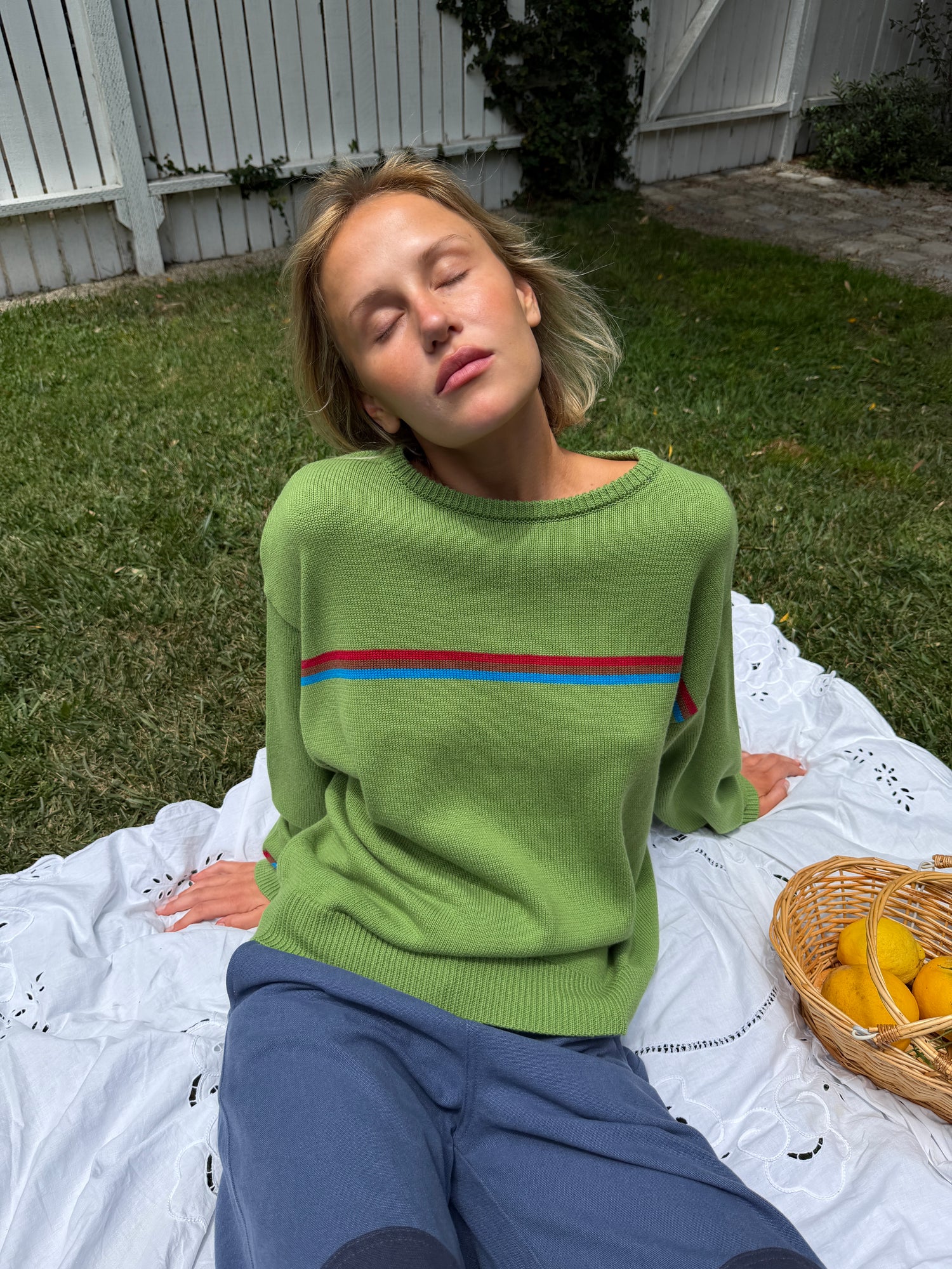 "I Can't Believe it's Not Vintage" Crewneck - Moss Athletic Stripe