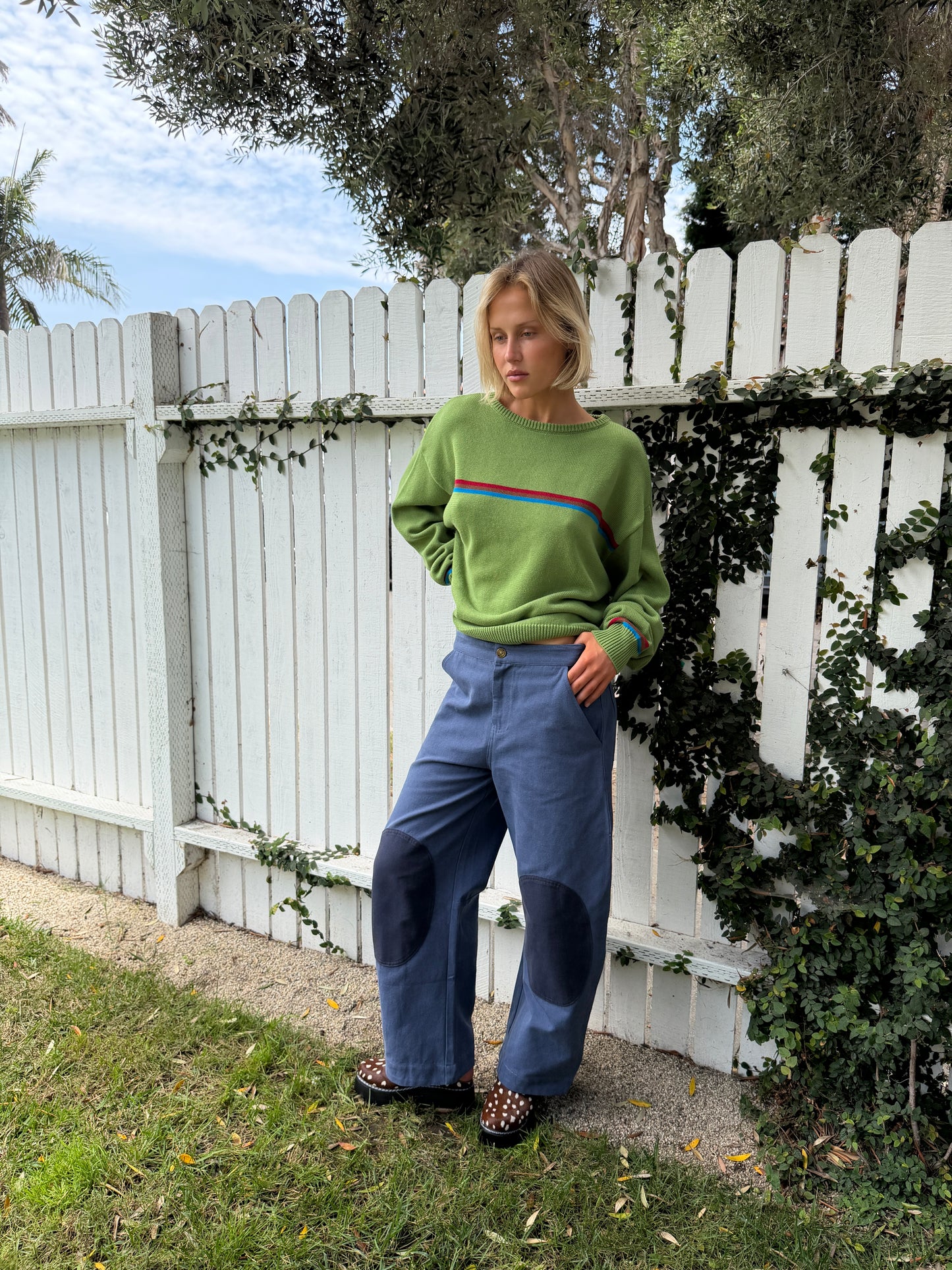 "I Can't Believe it's Not Vintage" Crewneck - Moss Athletic Stripe