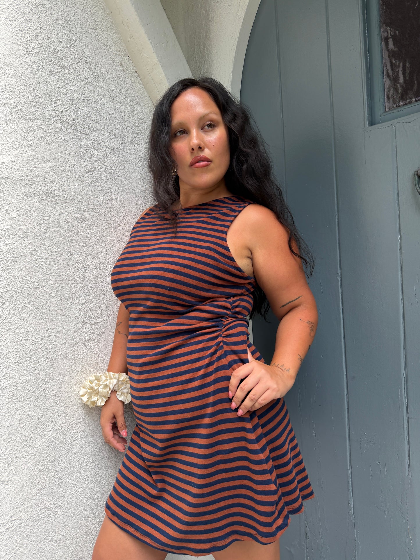 Cindy Dress - Tobacco Stripe