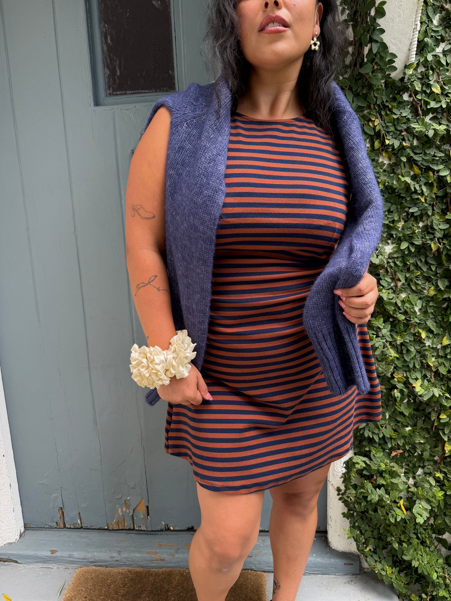 Cindy Dress - Tobacco Stripe