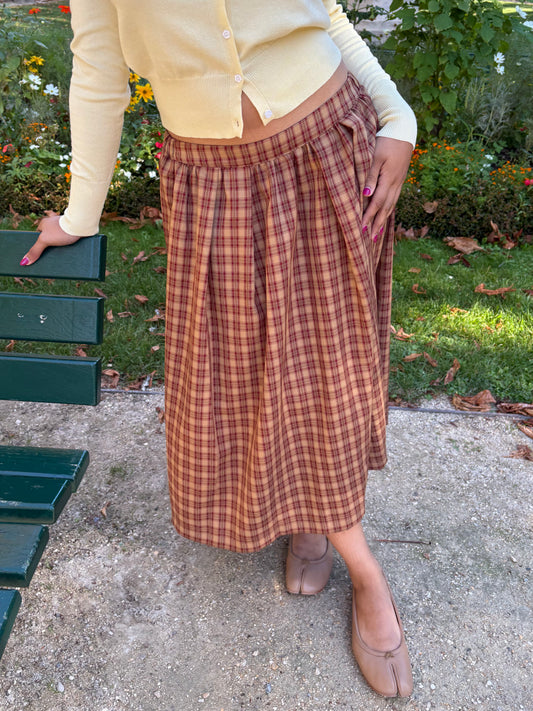 Irene Midi Skirt - Brown Plaid