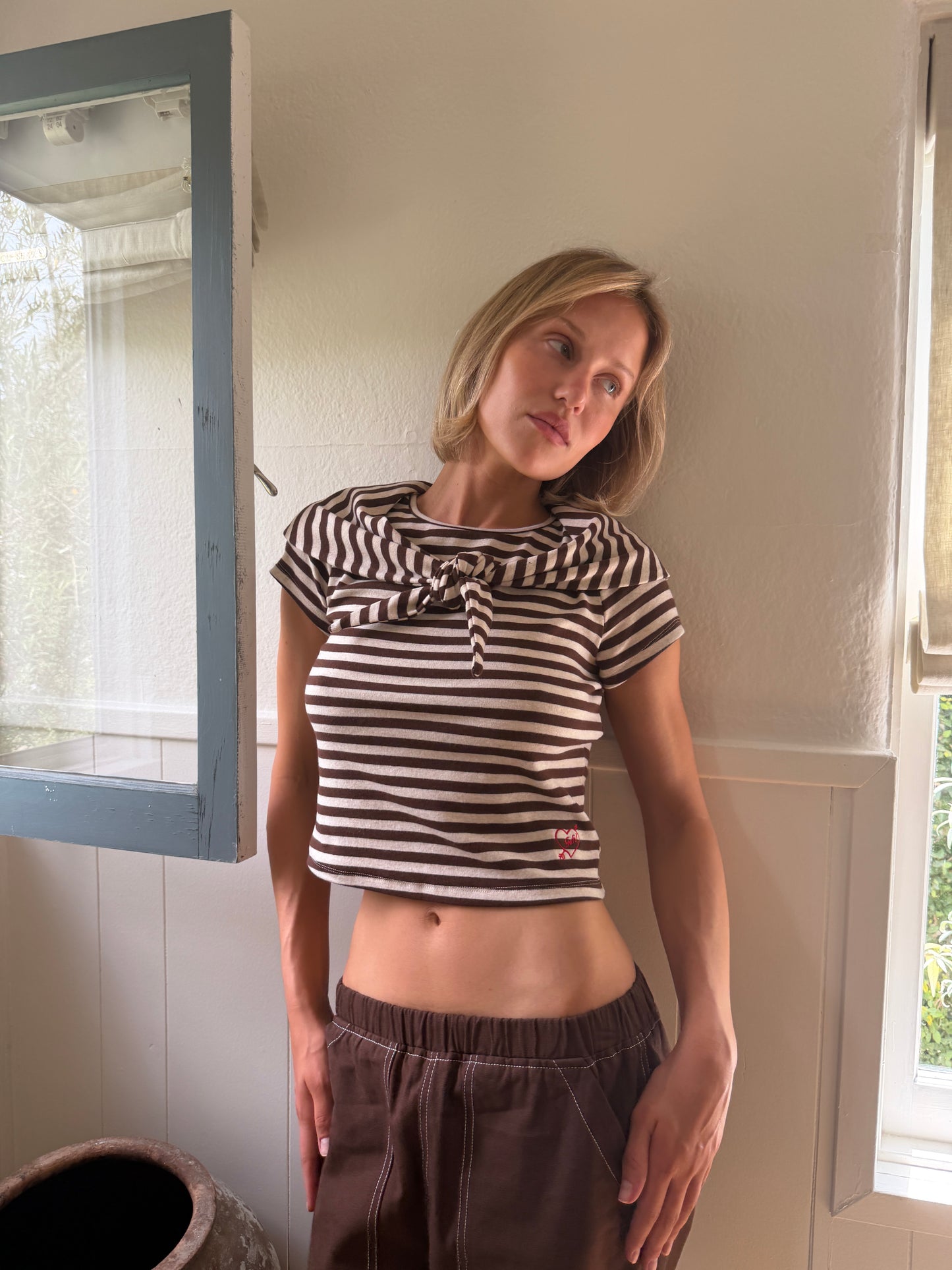 Jude Handkerchief Top - Chocolate Stripe