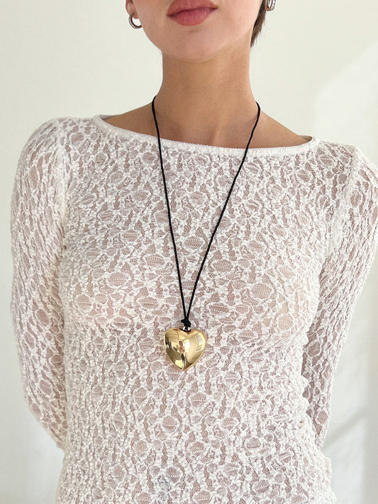 Puffy Heart Necklace - Gold/Black
