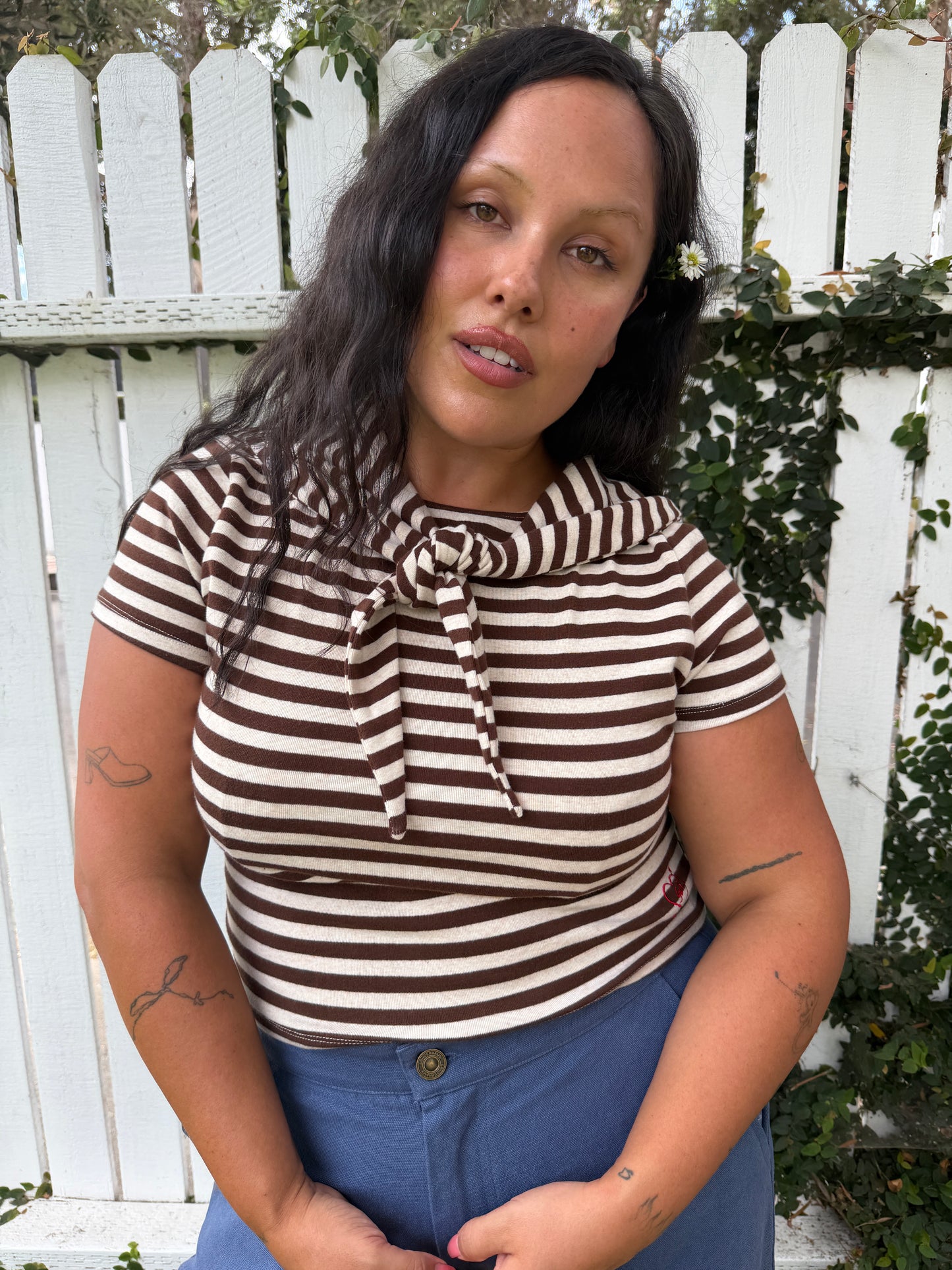 Jude Handkerchief Top - Chocolate Stripe
