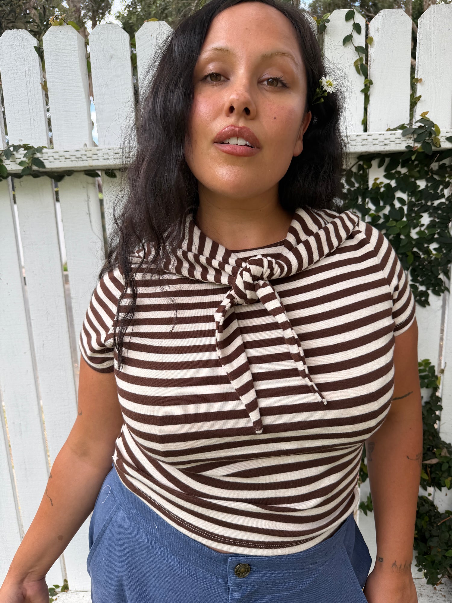 Jude Handkerchief Top - Chocolate Stripe
