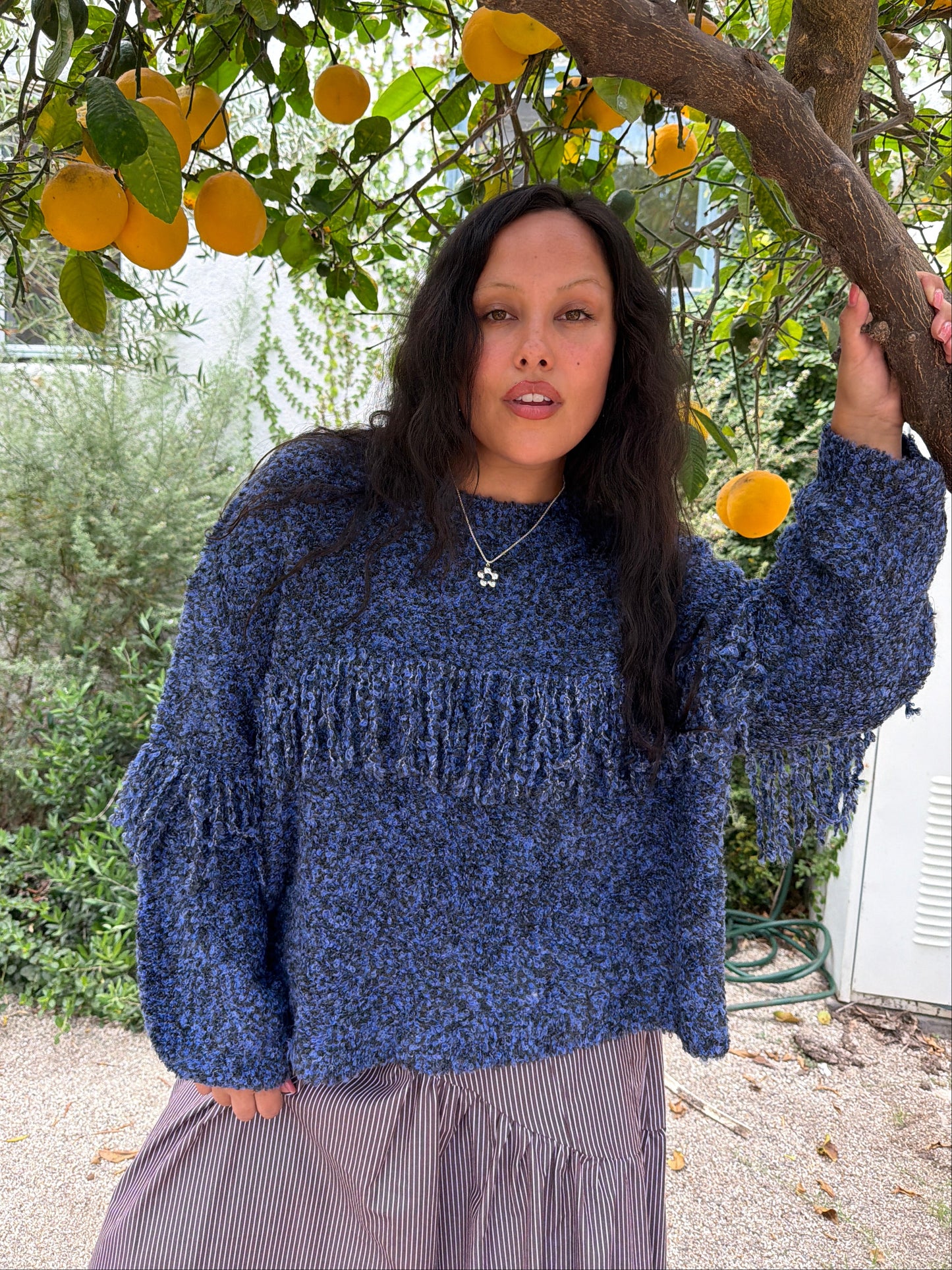Rowena Fringe Sweater - Salt & Pepper