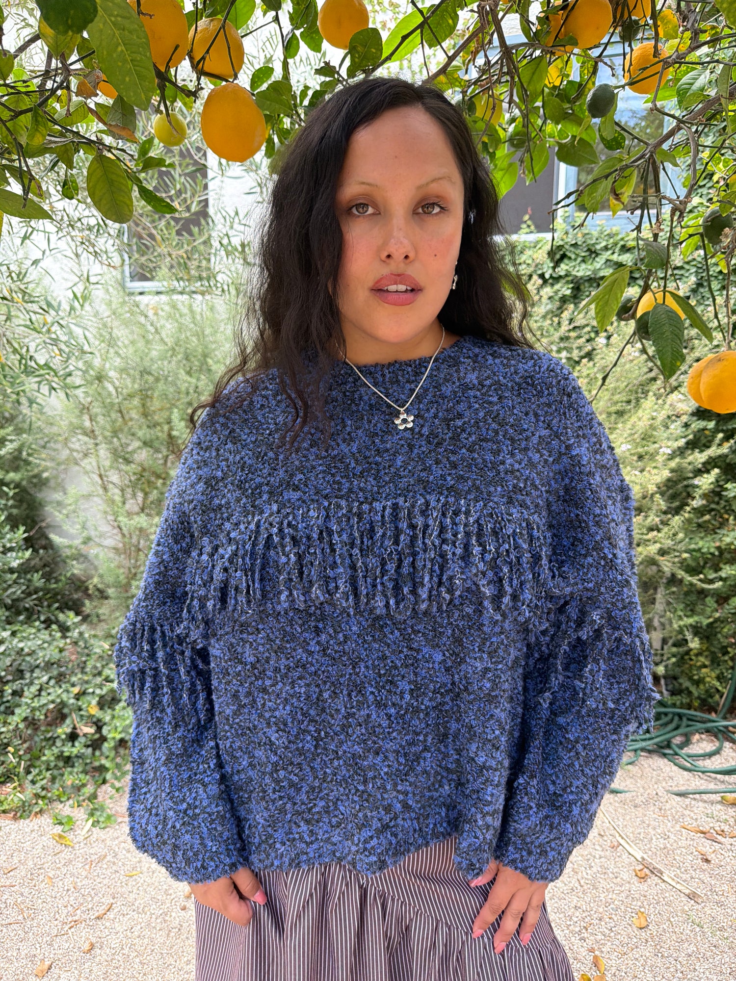 Rowena Fringe Sweater - Salt & Pepper