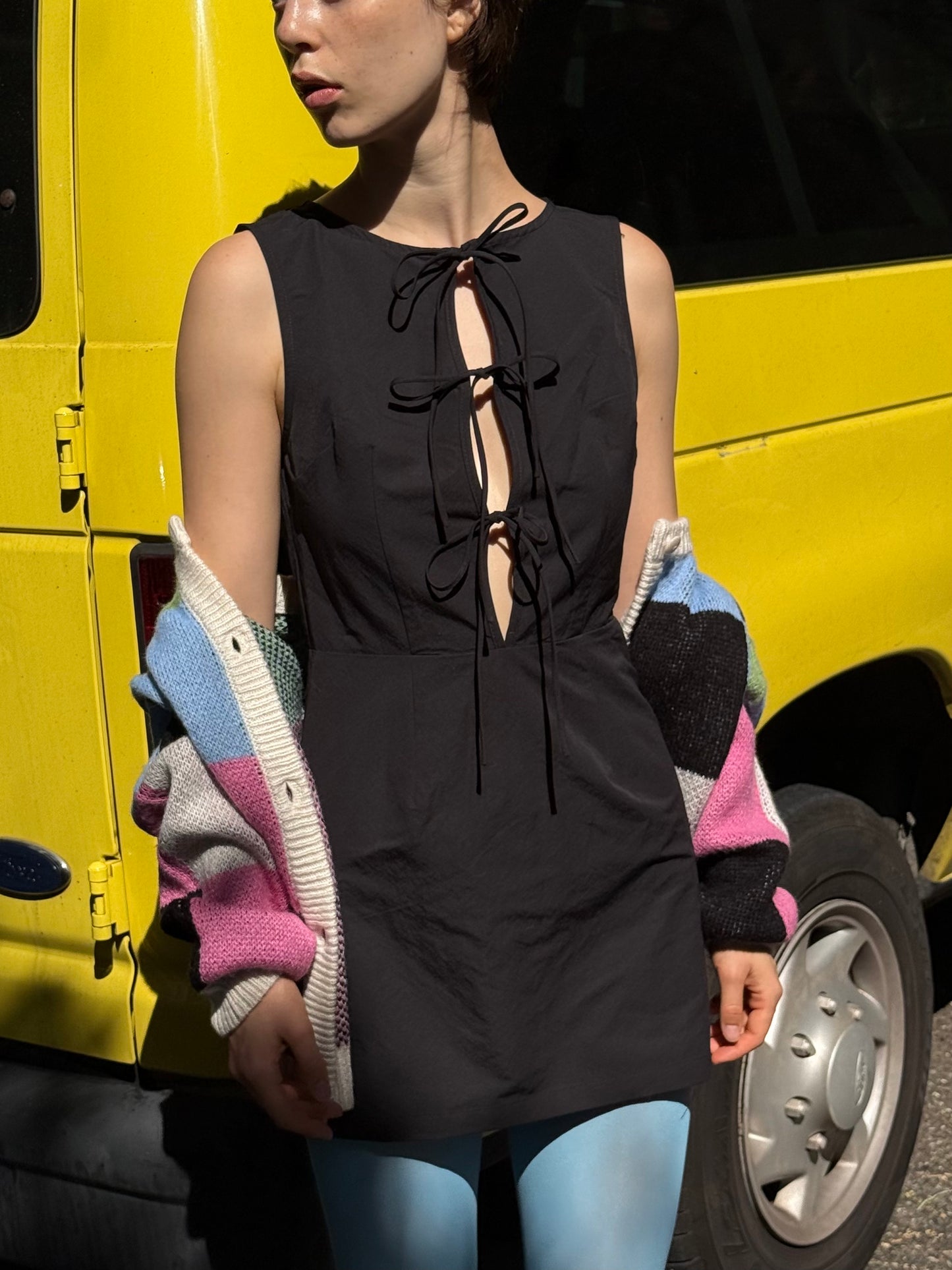 Tie Front Mini Dress - Black