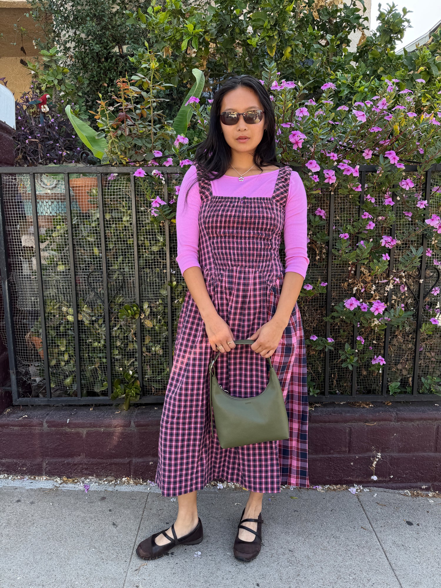 Mallory Midi Dress - Magenta Check