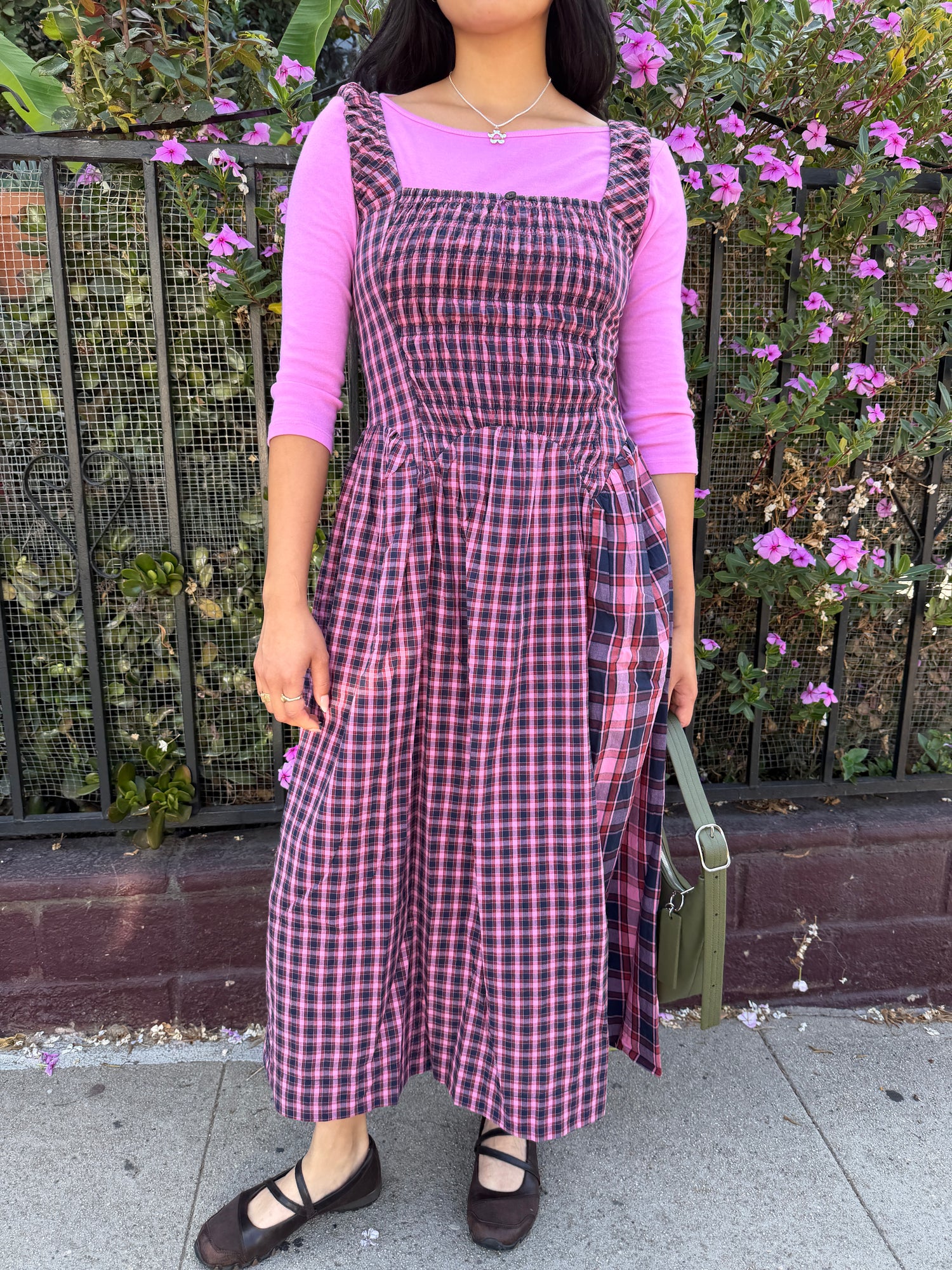 Mallory Midi Dress - Magenta Check