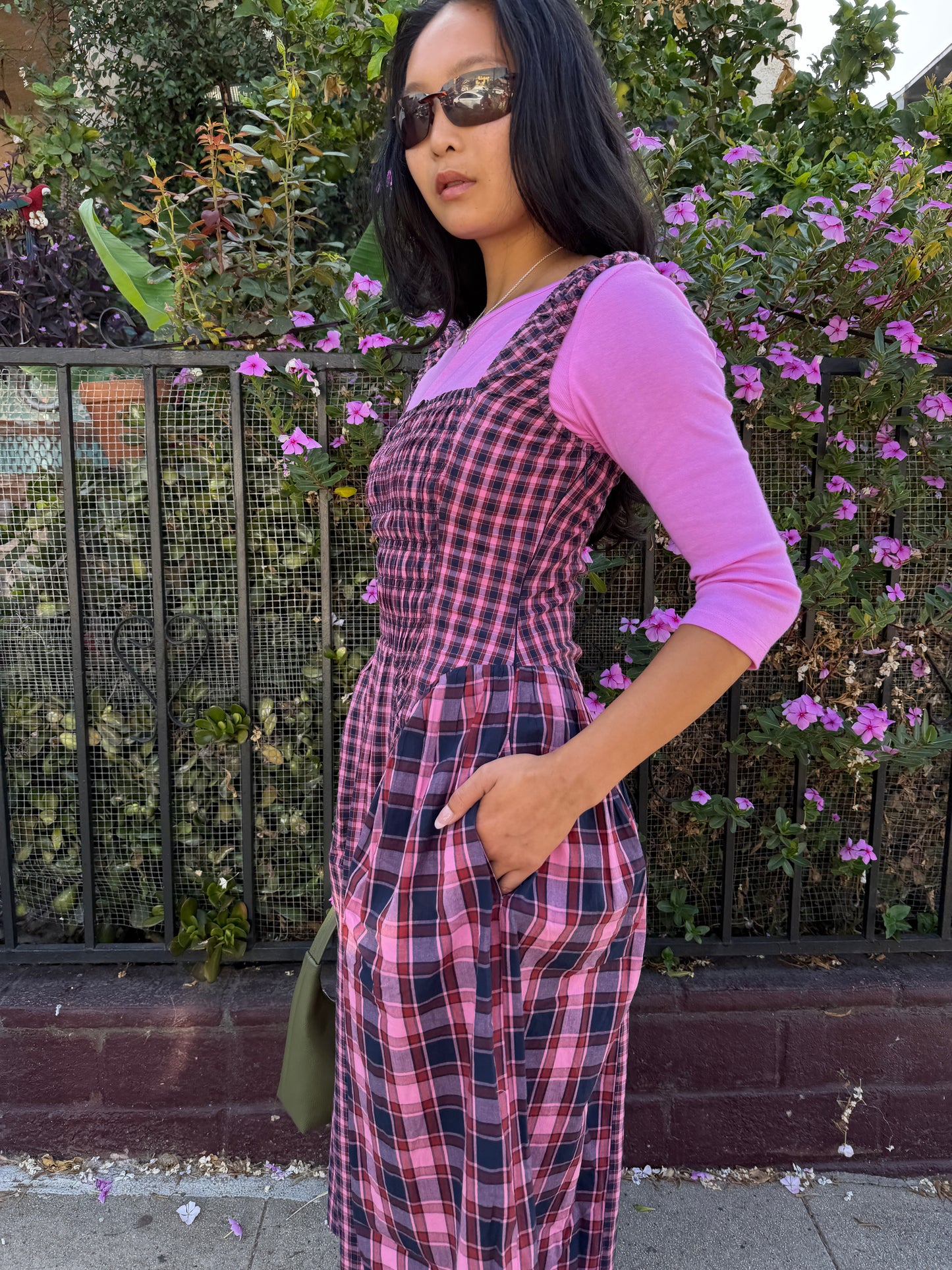 Mallory Midi Dress - Magenta Check