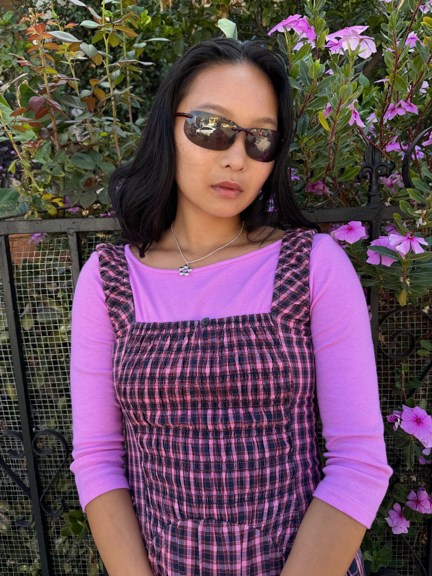 Mallory Midi Dress - Magenta Check