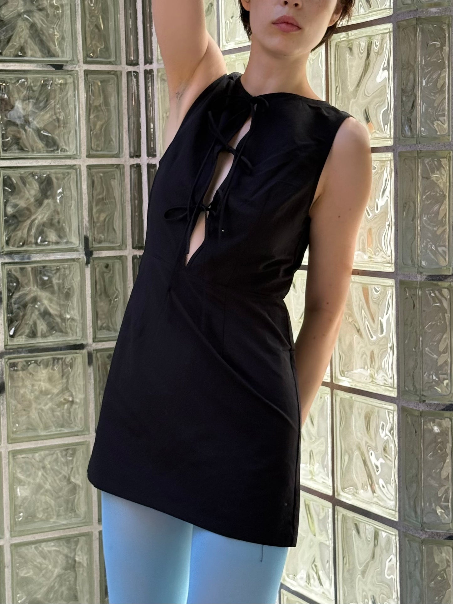 Tie Front Mini Dress - Black