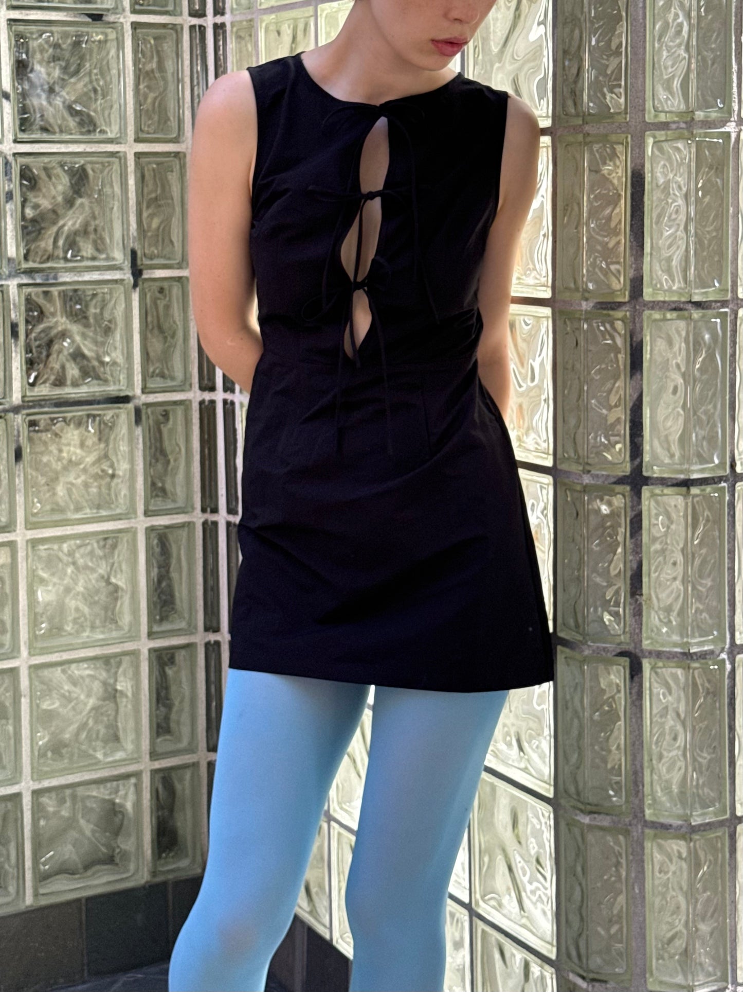 Tie Front Mini Dress - Black