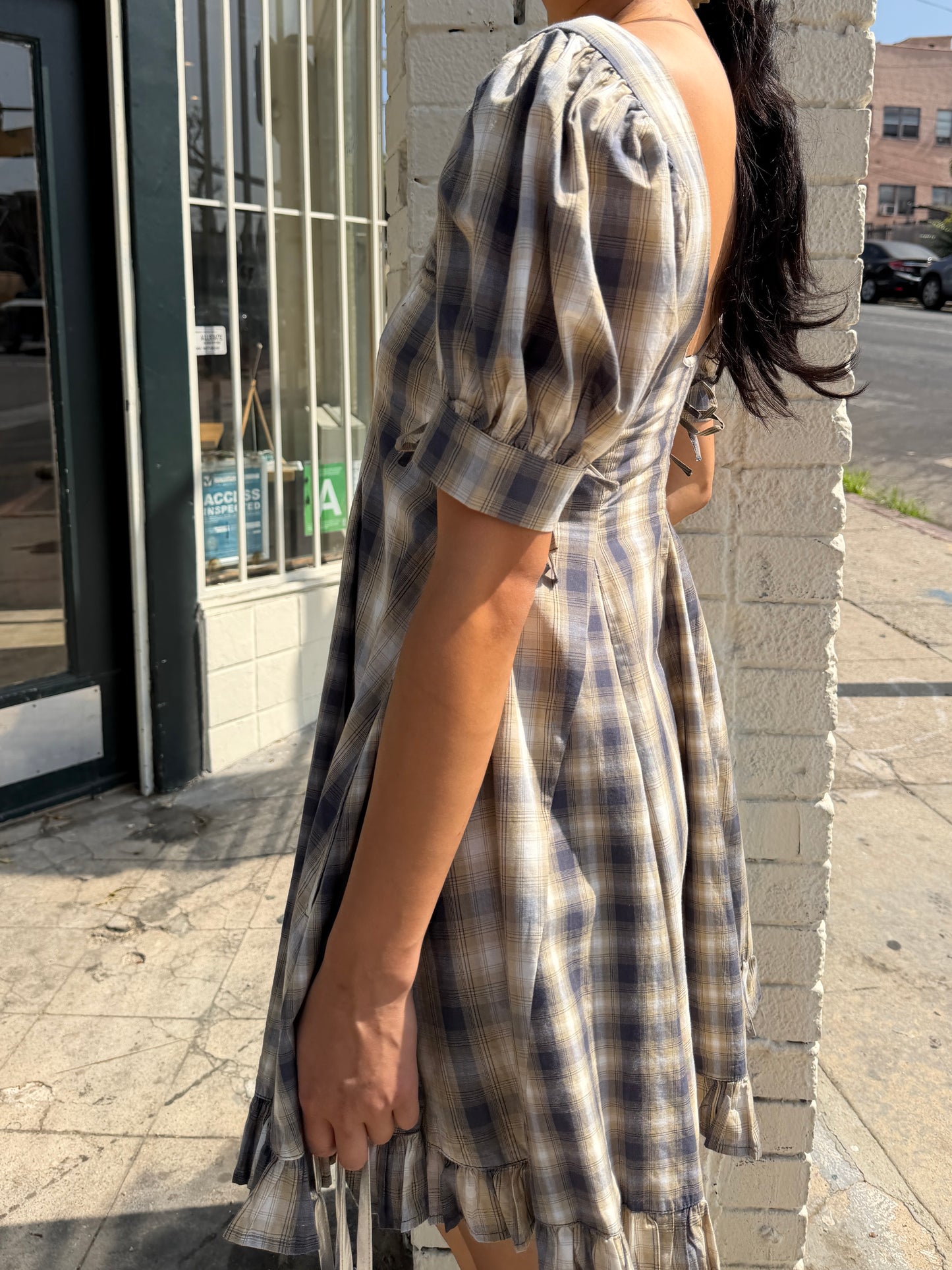 Sabina Mini Godet Dress - Cardamon Mix Check