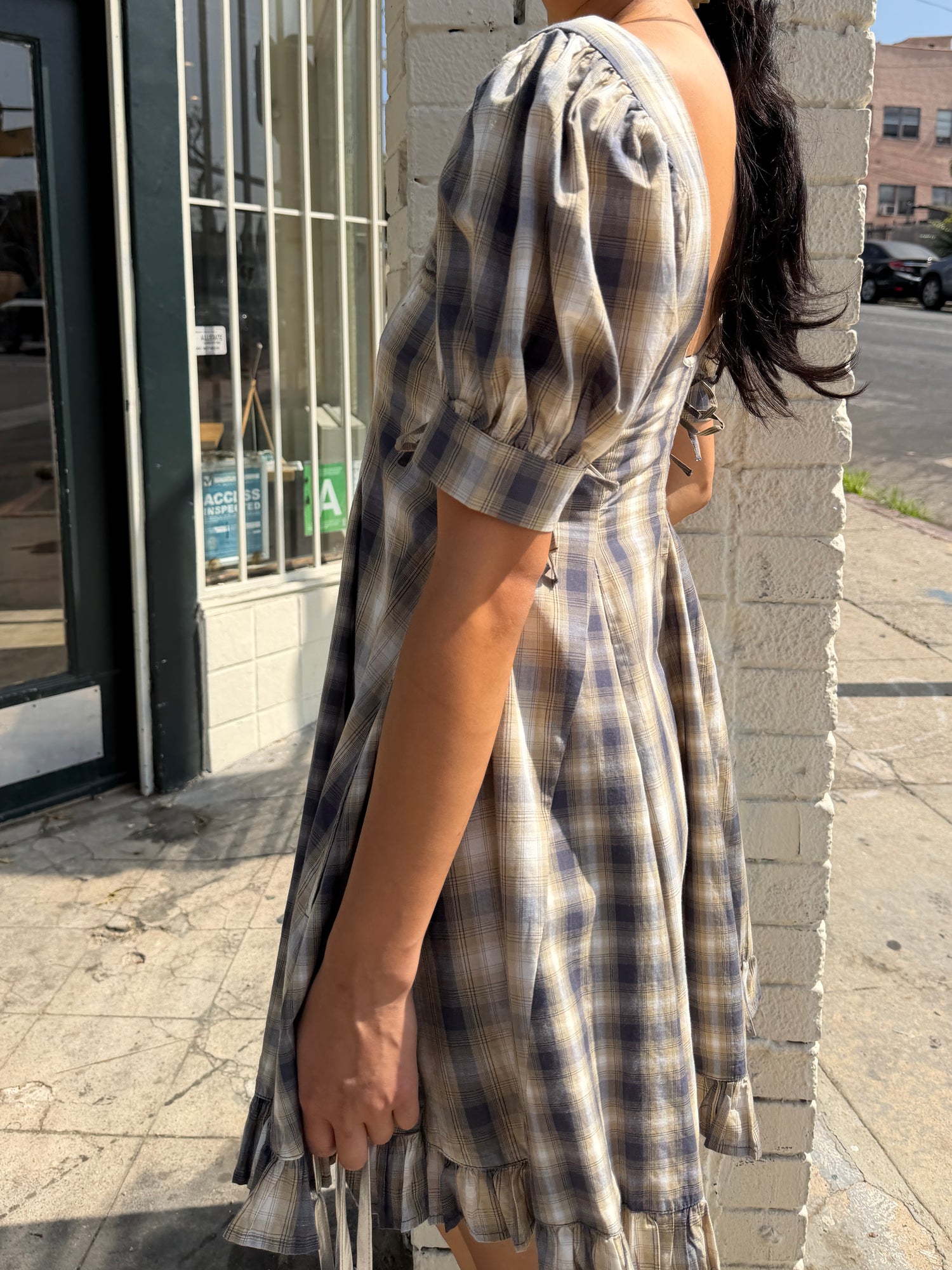 Sabina Mini Godet Dress - Cardamon Mix Check