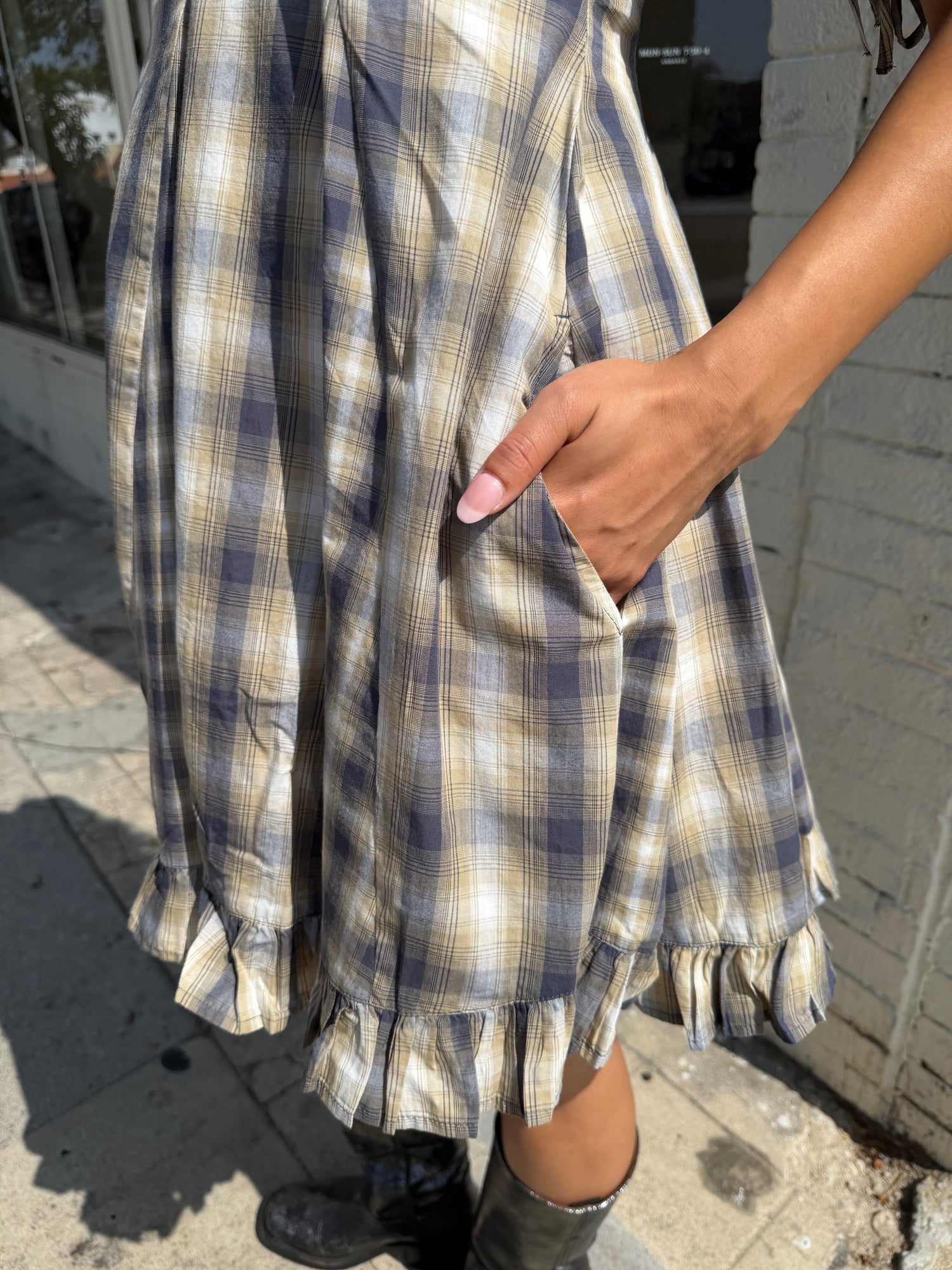 Sabina Mini Godet Dress - Cardamon Mix Check