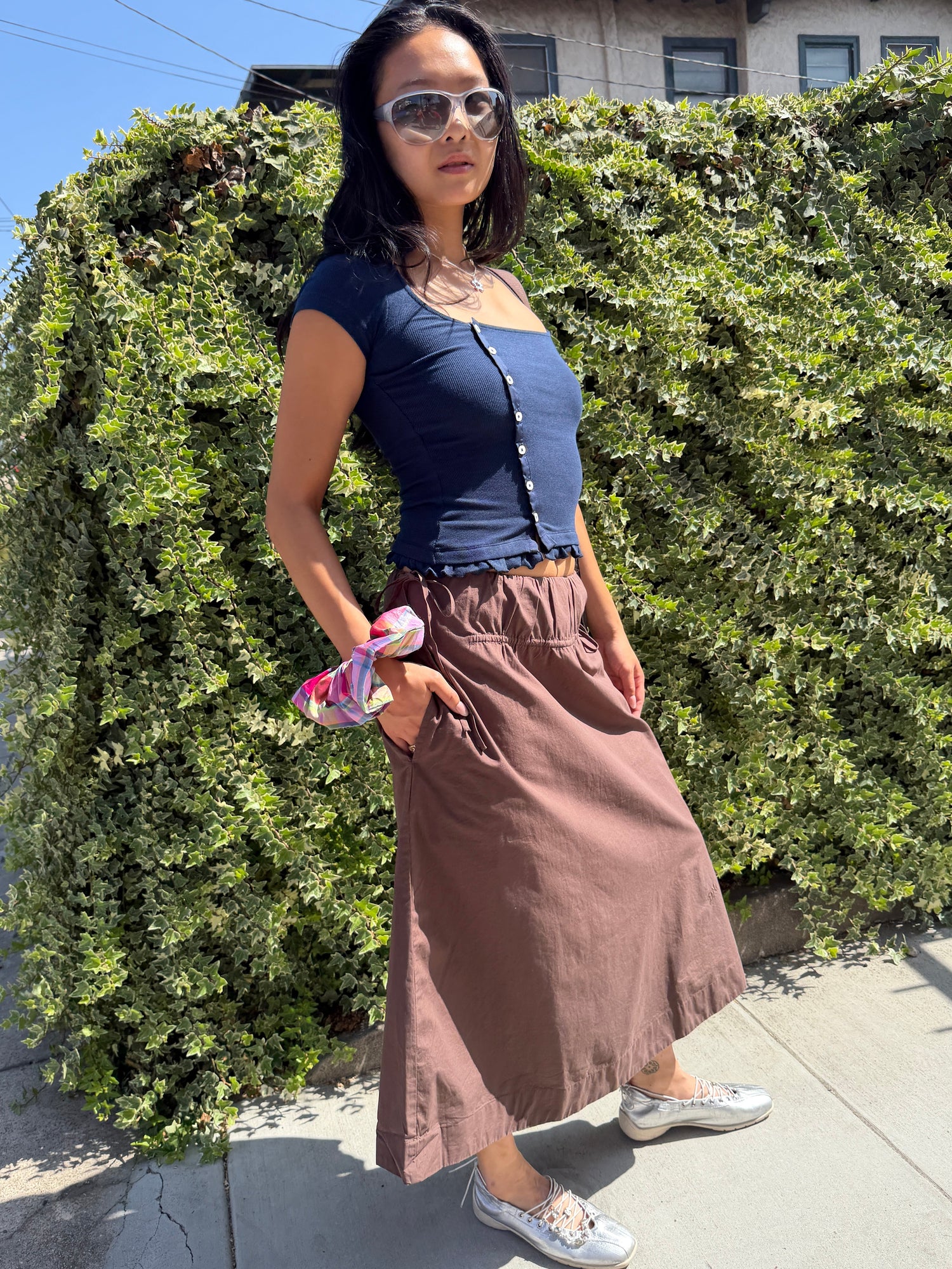 Caspia Volume Midi Skirt - Chocolate