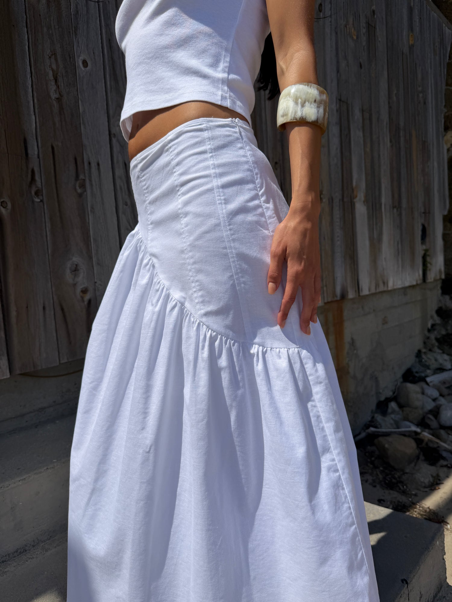 Maeve Midi Skirt - White Linen