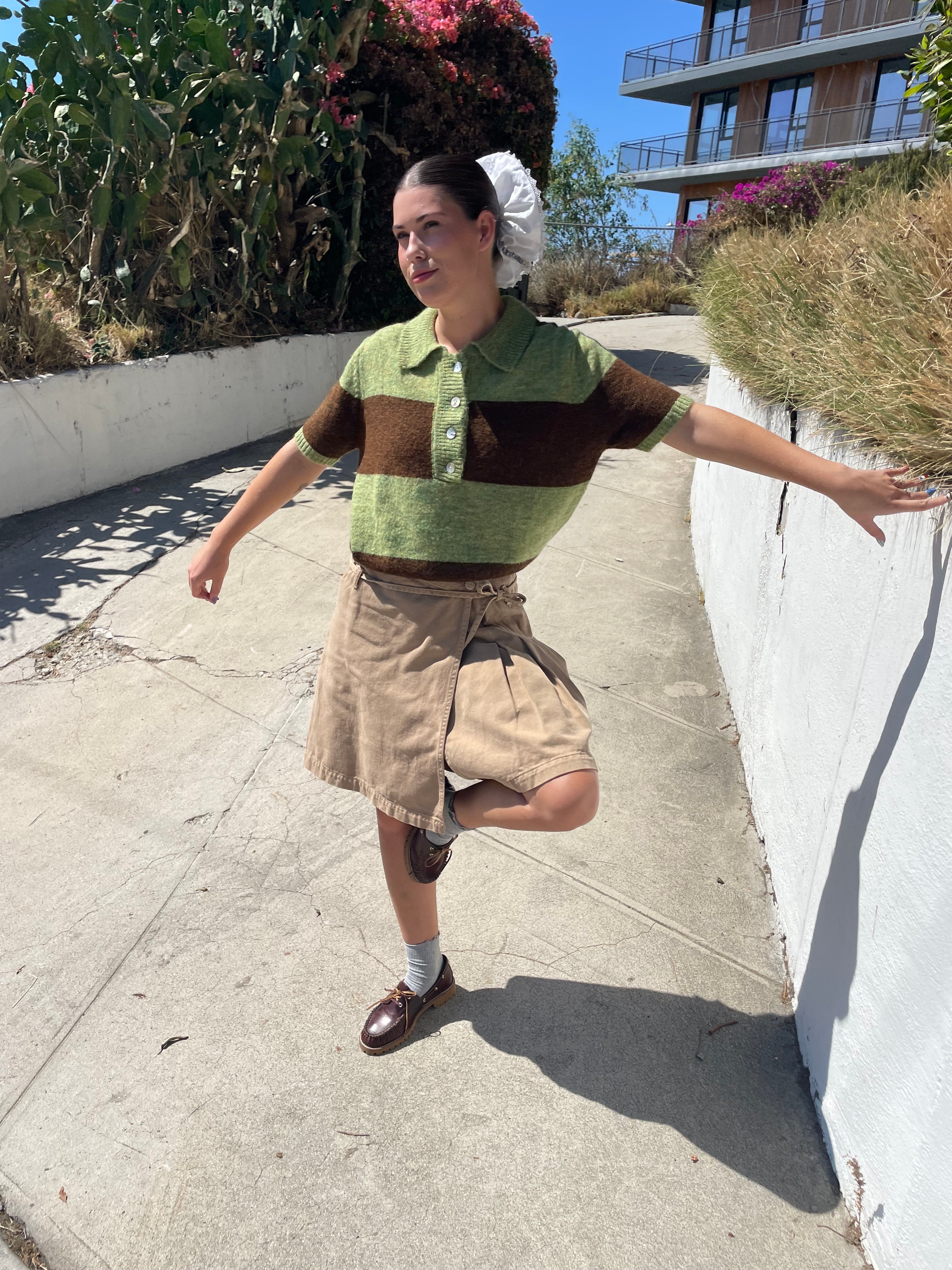 Molly Polo Sweater - Mocha/Pistachio Stripe – Lisa Says Gah