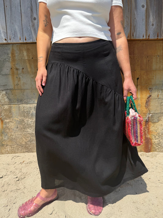 Maeve Midi Skirt - Black Linen