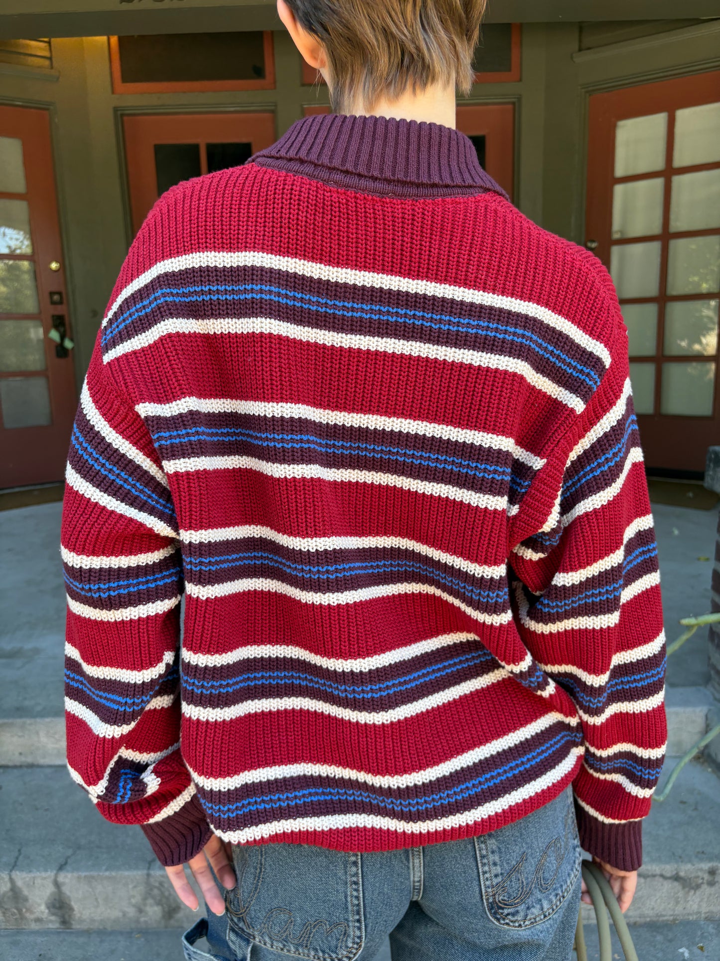 Ilona Rugby Striped Jumper - Burgundy Stripe