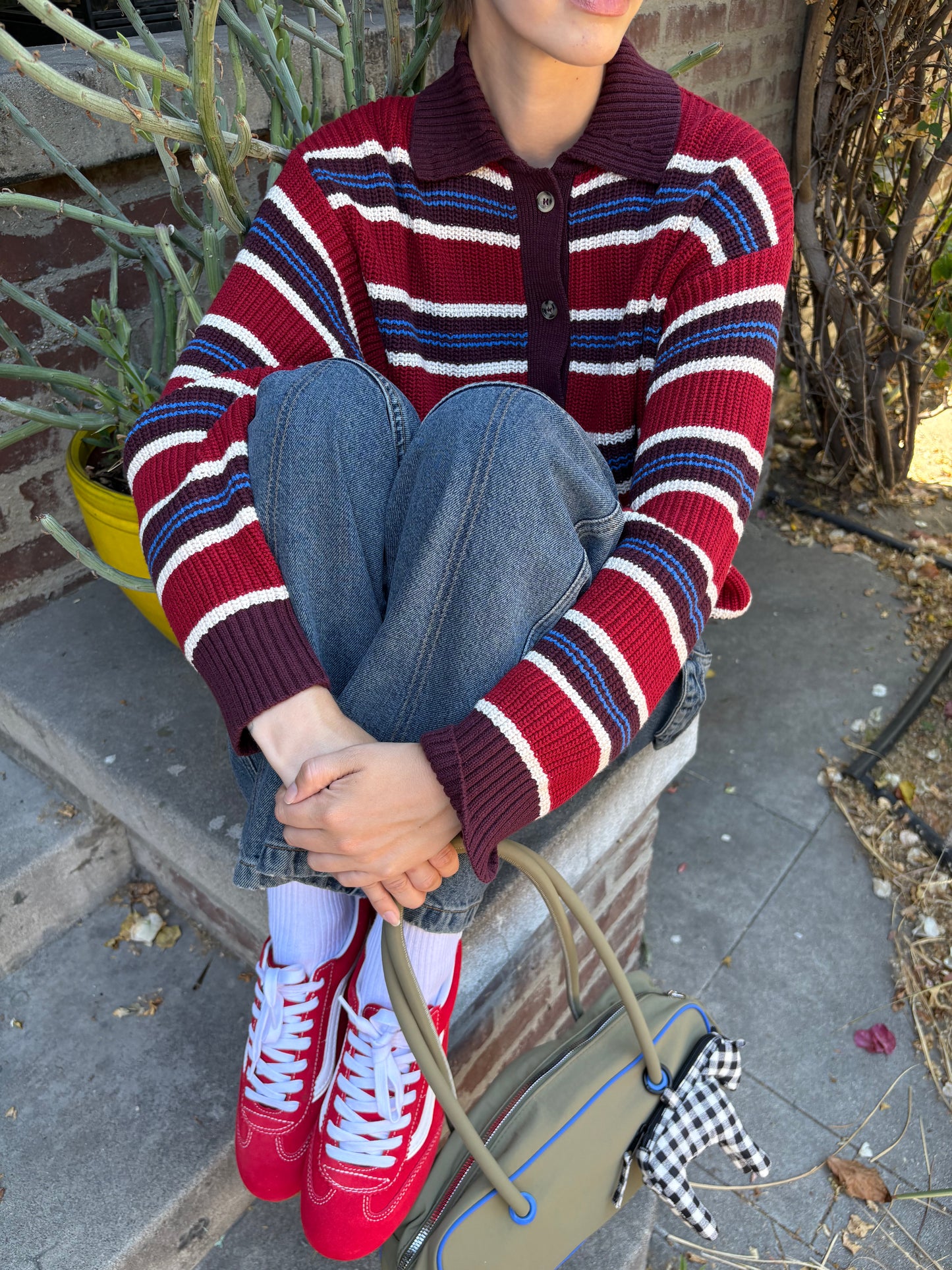 Ilona Rugby Striped Jumper - Burgundy Stripe