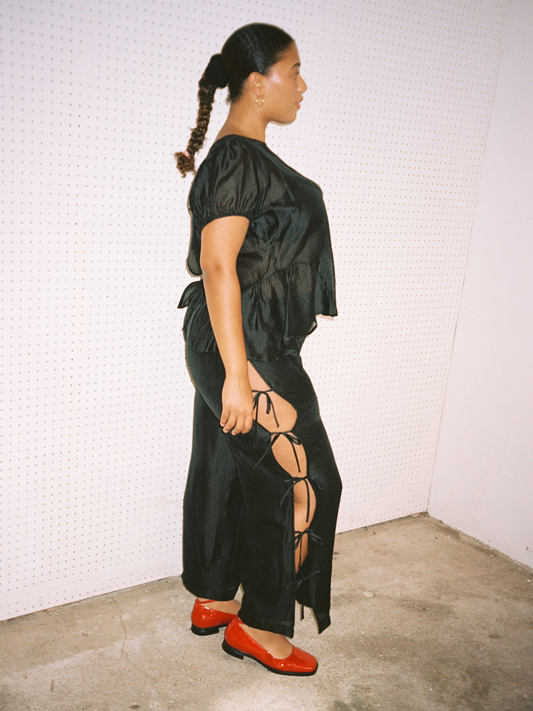 Evelyn Tie Pant - Black Organza