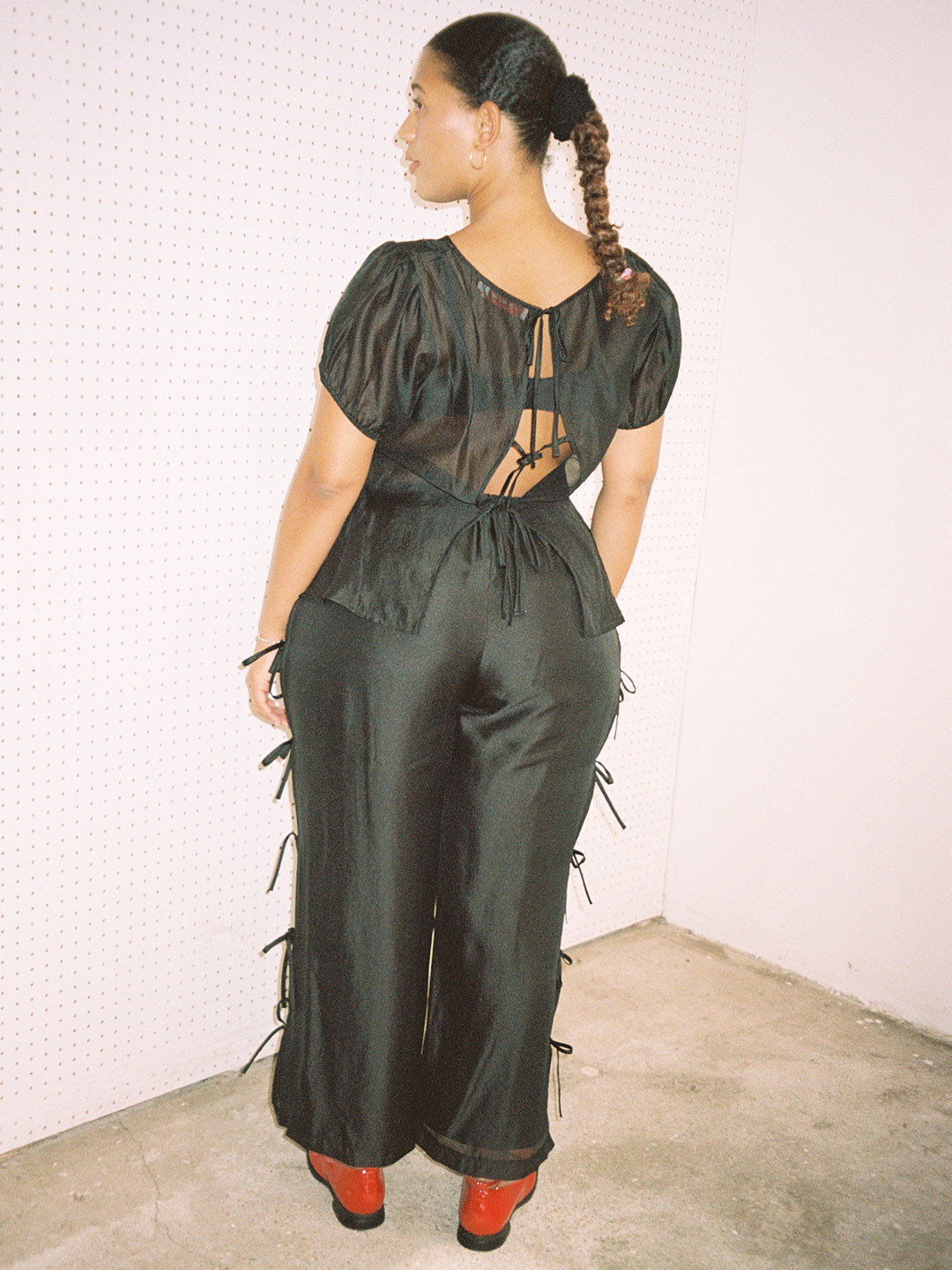 Evelyn Tie Pant - Black Organza