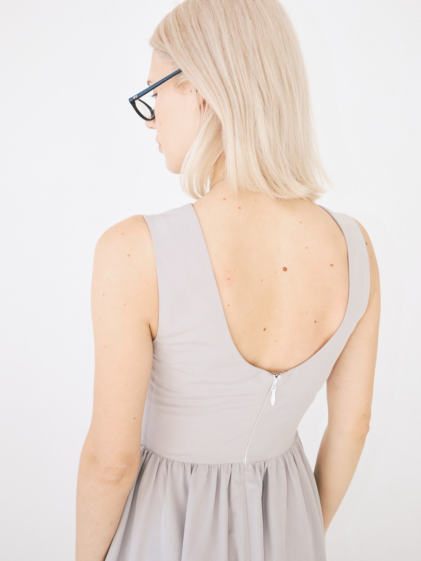 Midi Dress Front Pleat - Grey