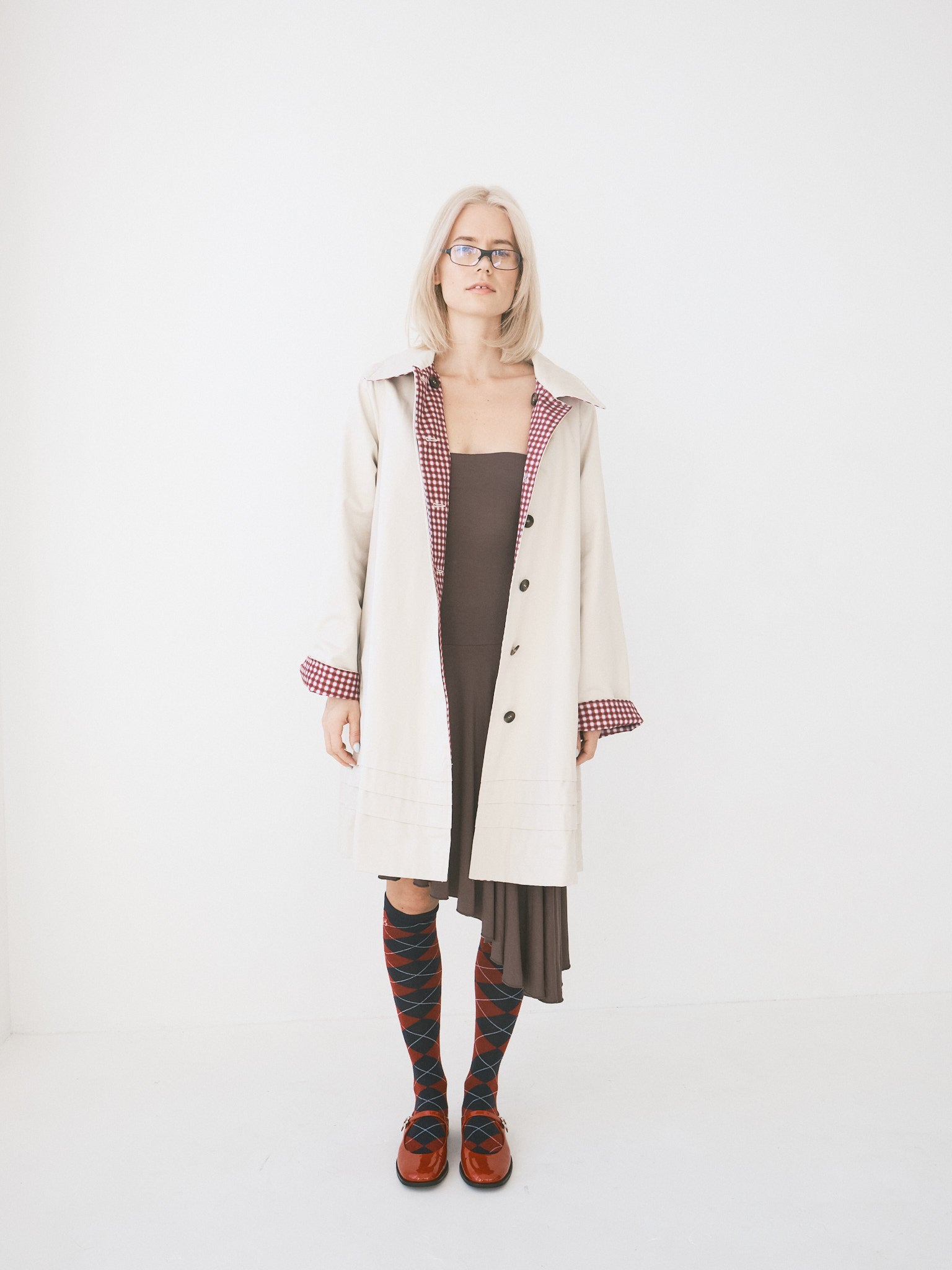 Mercedes Bow Reversible Trench - Gingham and Ecru – Lisa