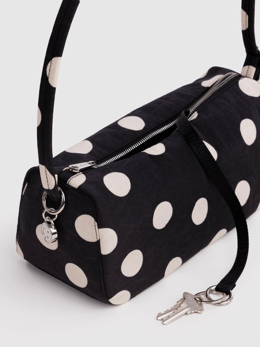 Nylon Loaf Bag - Black and Cream Polka Dots