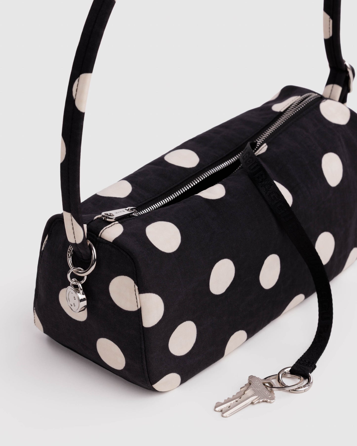 Nylon Loaf Bag - Black and Cream Polka Dots