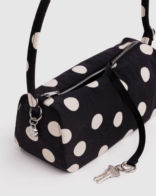 Nylon Loaf Bag - Black and Cream Polka Dots