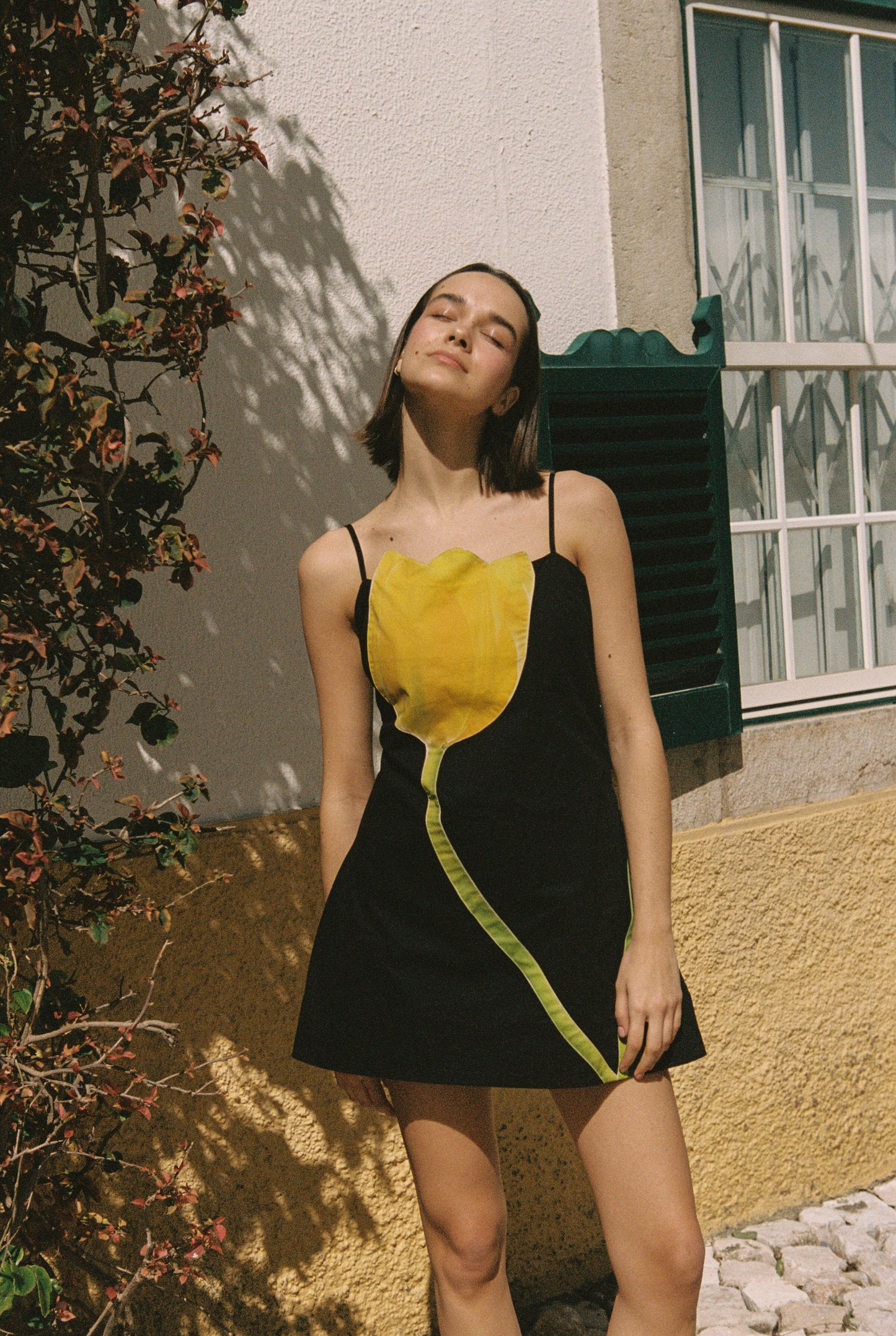 Tulip Appliqué Dress - Black