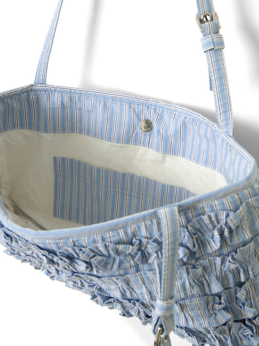 Sophia Ruffle Baguette Bag - Blue Business Stripe