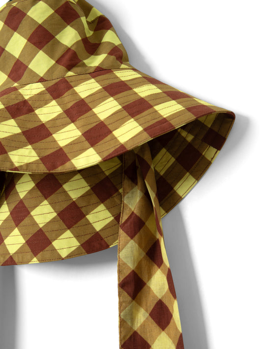 Sunhat With Tie - Choc Avo Gingham