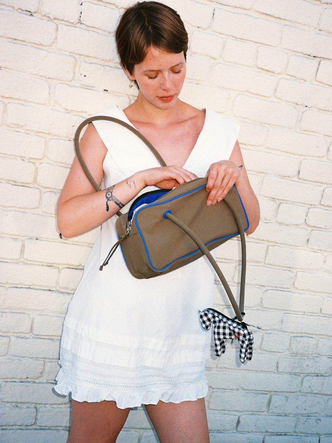 Benny Bowler Bag - Olive & Cobalt