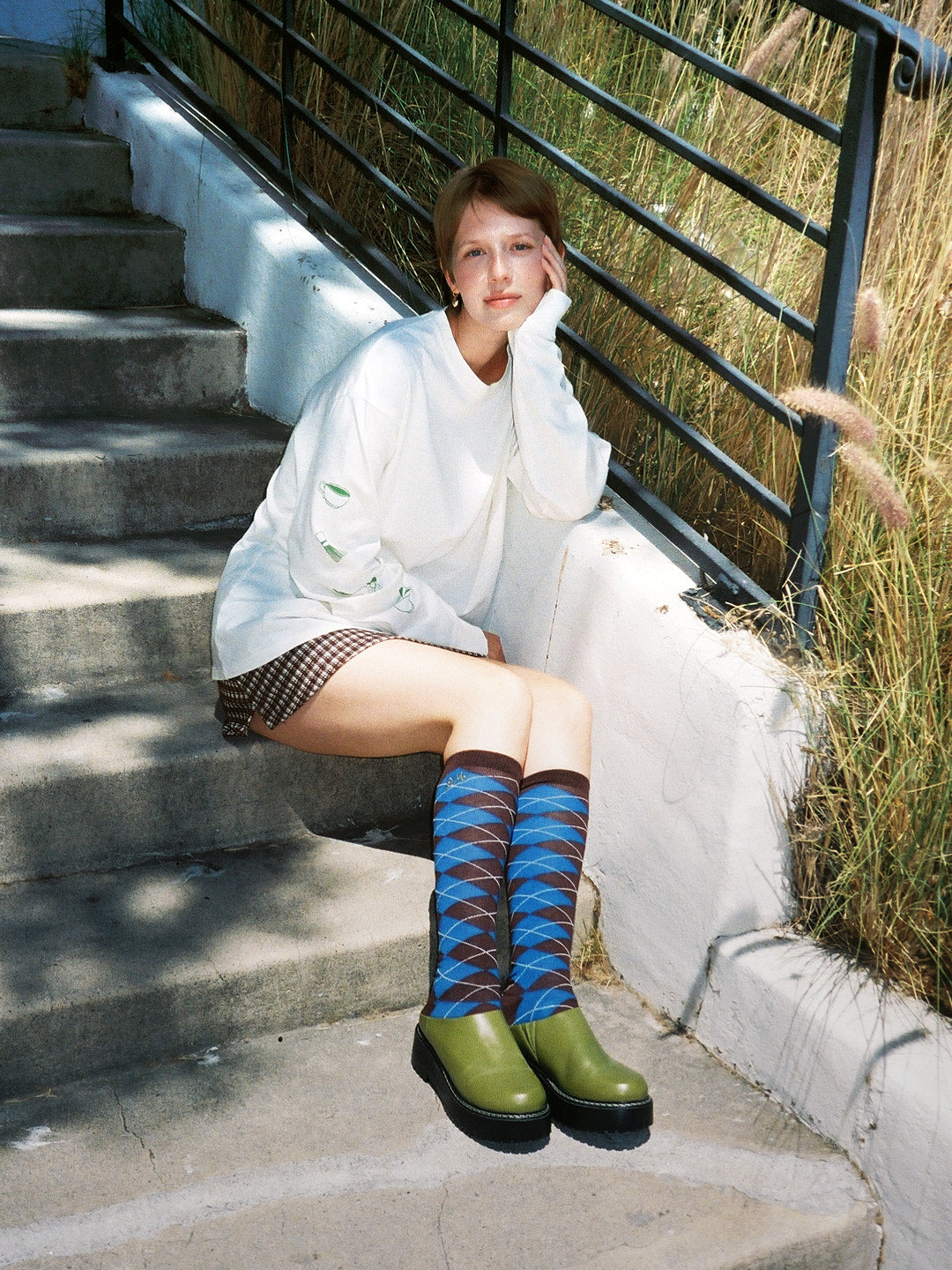 Knee High Argyle Socks - Chocolate/Blue