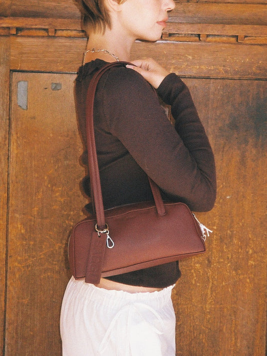Small Recycled Leather Bowler Bag - Mahogany