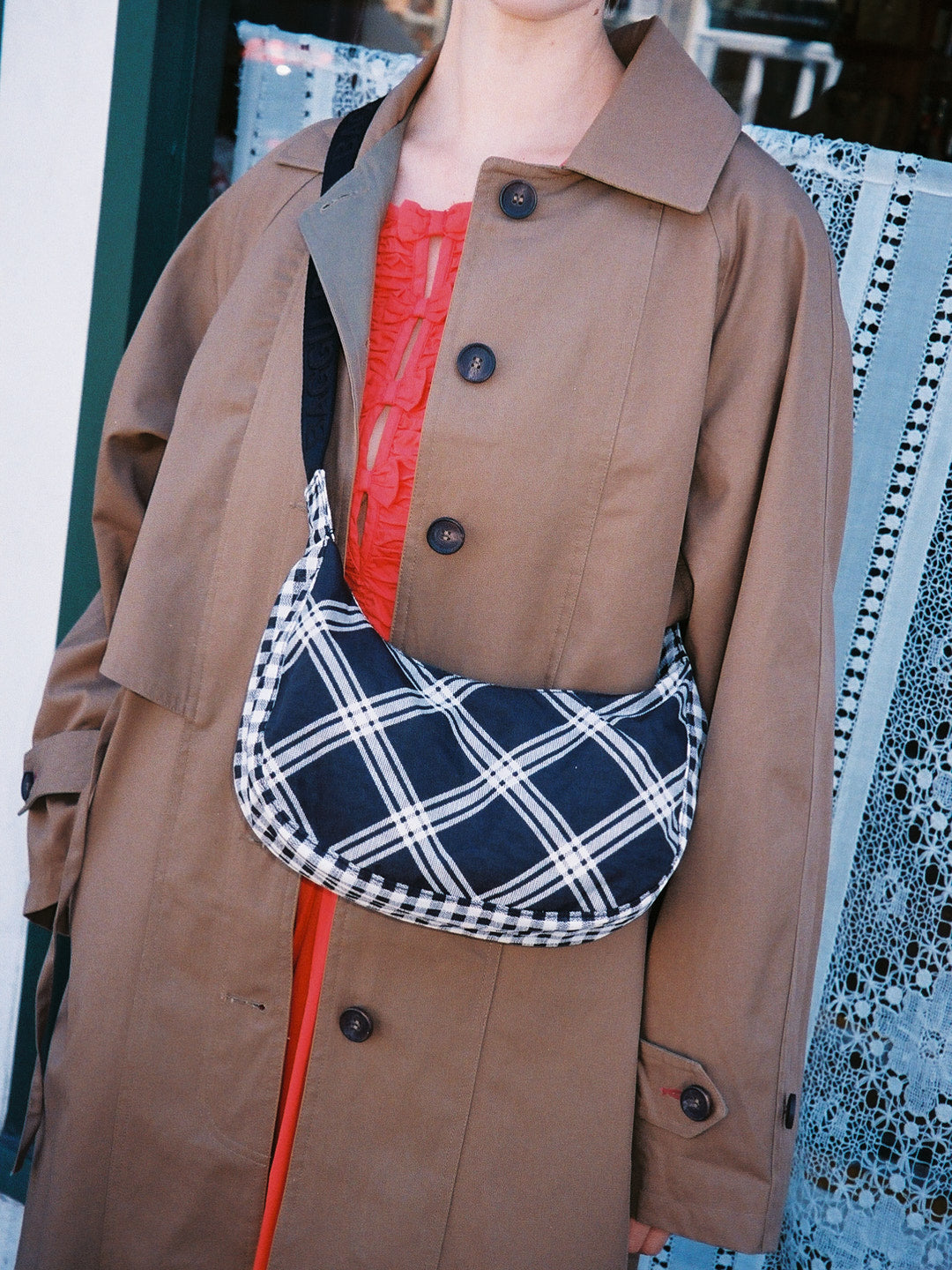 Small Nylon Crescent Bag - Mixed Plaid