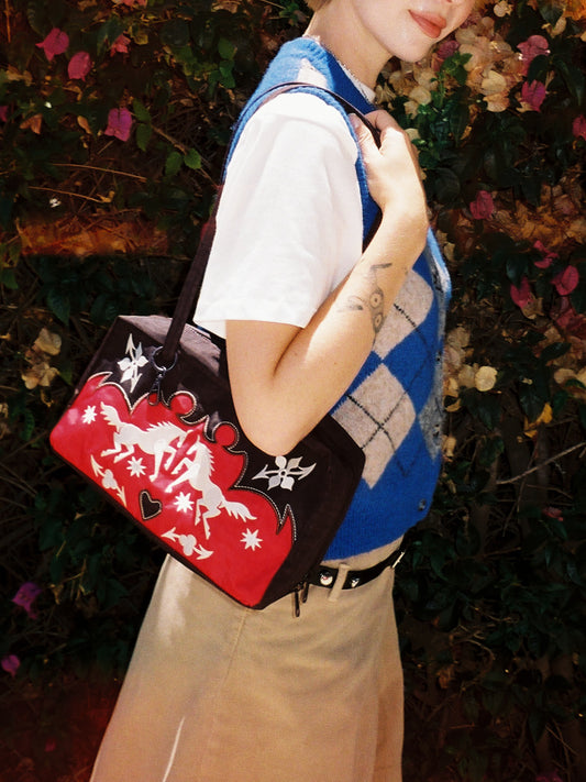 Nylon Bowler Bag - Western Appliqué