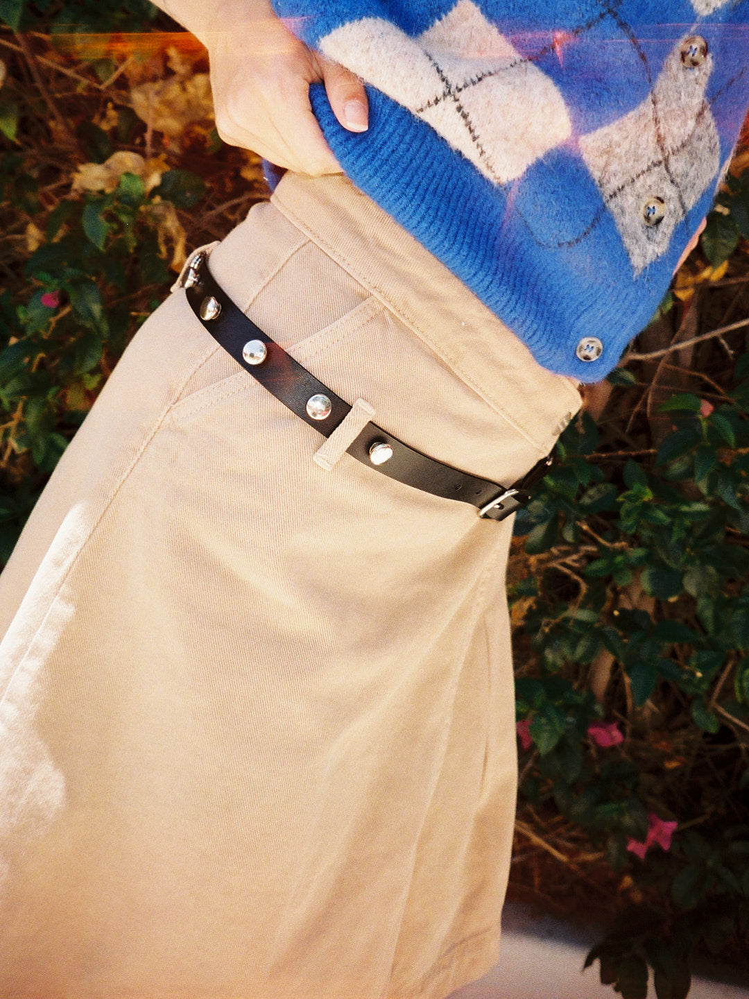 Stud Snap Leather Belt - Black