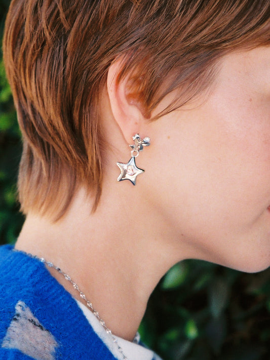 Bellatrix Pink Star Earrings - Silver